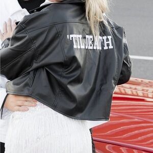 12th Tribe 'Til Death Black Faux Leather Cropped Jacket